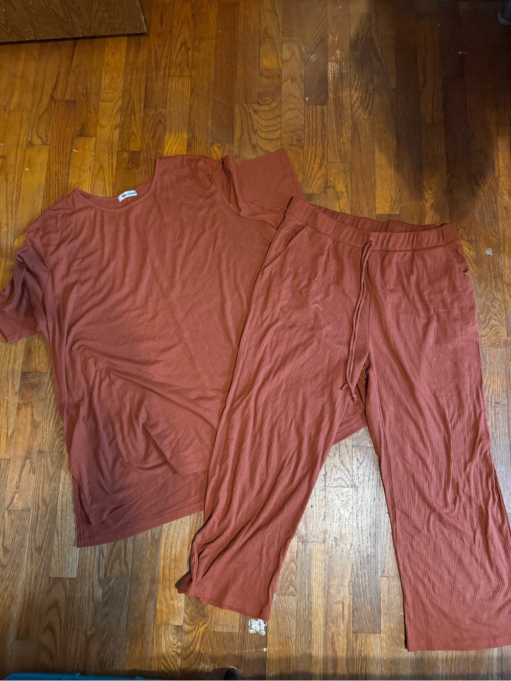 Rust Ribbed Two-Piece Set - Top & Pants